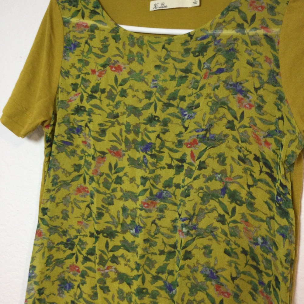 Hi-Line Floral Print Top Olive Green Short Sleeve Casual Top Size S (299) - Picture 10 of 10
